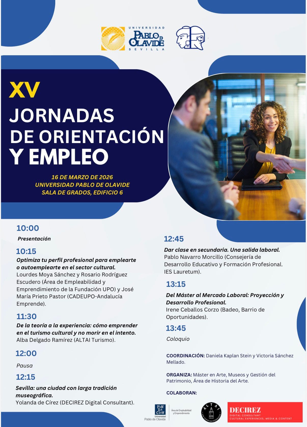 Las Jornadas de Orientación y Empleo de la UPO conectan universidad y sector cultural
